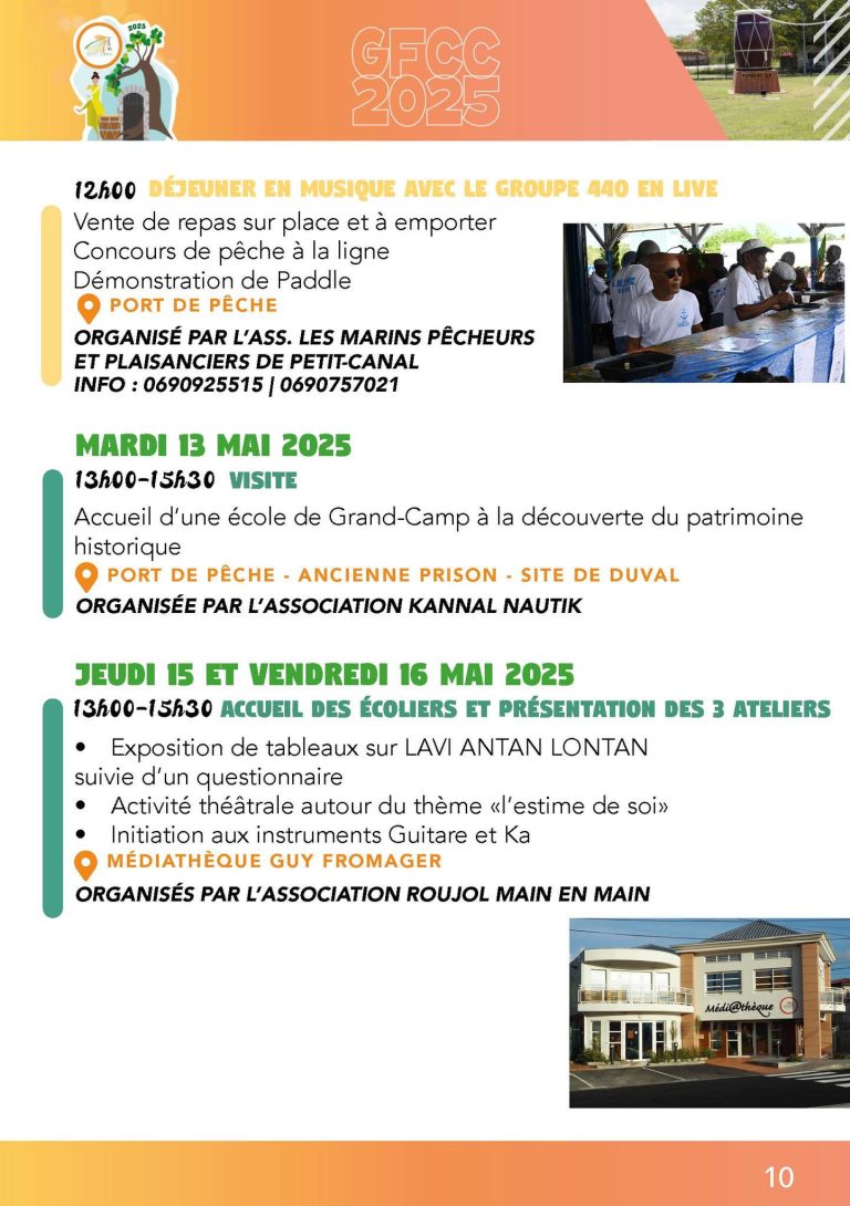 Grand Festival Culturel Canalien, mai 2025 – Valorisation du patrimoine matériel et immatériel. Découvrez les activités et animations proposées tout au long du mois de mai.