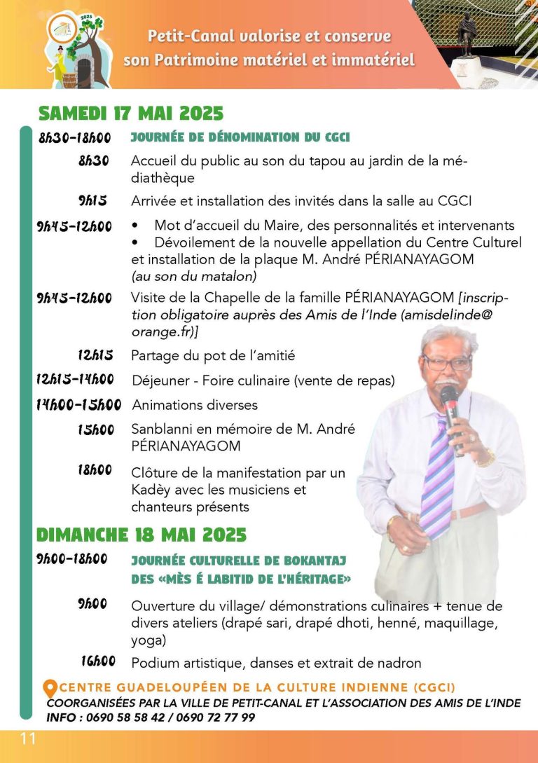 Grand Festival Culturel Canalien, mai 2025 – Valorisation du patrimoine matériel et immatériel. Découvrez les activités et animations proposées tout au long du mois de mai.