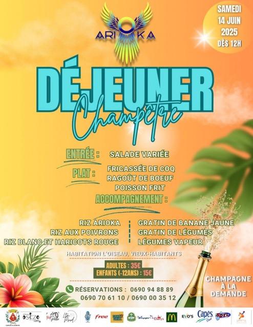 Déjeuner Champêtre ARIOKA – Retour fracassant du 14 juin 2025 à l’Habitation Loiseau, Vieux-Habitants. Un événement à ne pas manquer pour un moment convivial et festif.