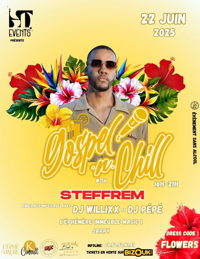 Gospel N Chill – 22 juin 2025 à L’Éphémère, Baie-Mahault. 4e édition avec gospel sous toutes les formes (afrobeat, amapiano, R&B, soca) et musique live.