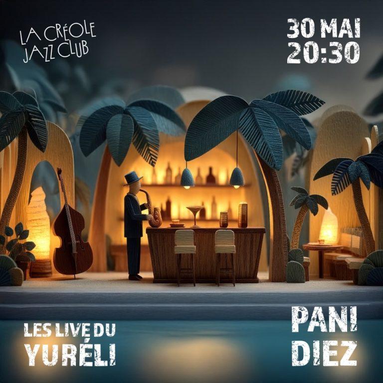 Concert de jazz en plein air avec Pani Diez le 30 mai 2025 à La Créole Jazz Club à Gosier, dans le cadre des Live du Yuréli côté plage. Répertoire jazz, smooth et biguine.