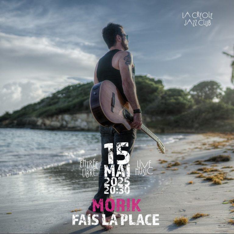 Événement concert en Guadeloupe : Morik en live au Créole Jazz Club le 15 mai 2025 au Gosier – pop créole, flûte peuhl, ka et textes humanistes.