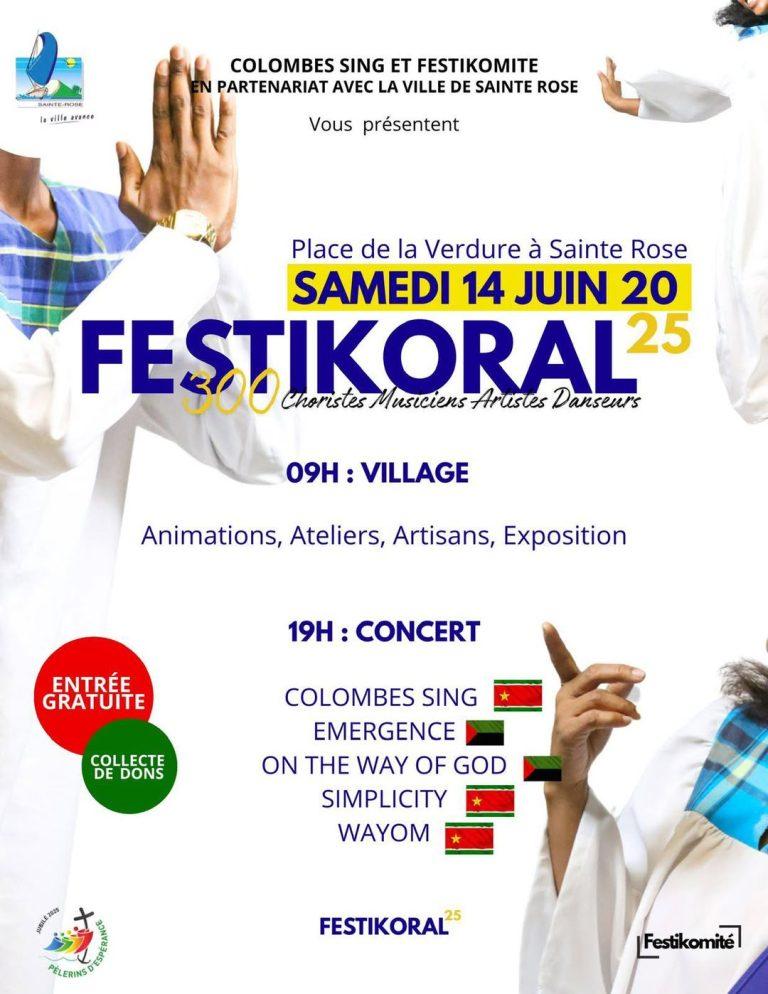 Festikoral 2025 à Sainte-Rose le samedi 14 juin avec village d’animations dès 9h et concert gospel à 19h avec Colombes Sing, Wayom, Simplicity, Emergence et On the Way of God.