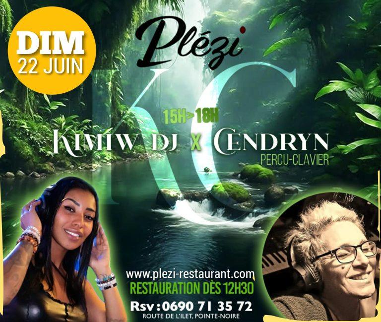 Animation musicale au restaurant Plézi à Pointe-Noire avec Kimiw DJ et Cendryn (percu-clavier), le dimanche 22 juin 2025 de 15h à 18h. Ambiance immersive dans un cadre naturel avec restauration dès 12h30.