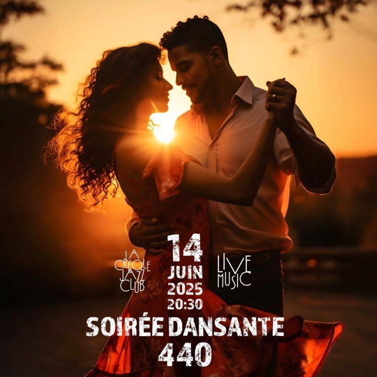 La Créole Jazz Club - Soirée dansante 100% live avec le groupe 440 le 14 juin 2025 à 20h30 au bar La Rhumerie, répertoire dansant (biguine, zouk, compas, salsa, merengué). Concert avec Félix Ramsall, Serge Lunion, Patrick Salondy, Philippe Denée, Denis Walter et Martin Pacome-Isidore.