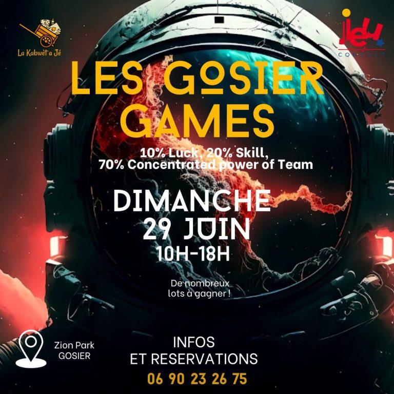 Les Gosier Games - Dimanche 29 juin 2025, de 10h à 18h au Zion Park. Un événement rempli de jeux, défis et lots à gagner ! Réservations au 06 90 23 26 75.