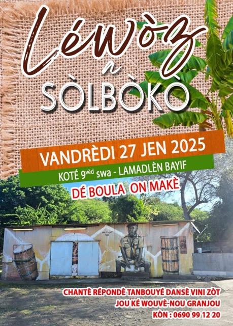 Léwòz à Lamadlen Bayif le vendredi 27 juin 2025, soirée traditionnelle avec chanté réponn, tambouyé, dansé et ambiance gwo ka.