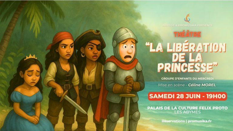 Pièce de théâtre jeunesse pleine d’humour et d’aventures, jouée par les enfants d’Arpège & Promusika le 28 juin 2025 au Palais de la Culture Félix Proto aux Abymes. Une épopée renversante mise en scène par Céline Morel.