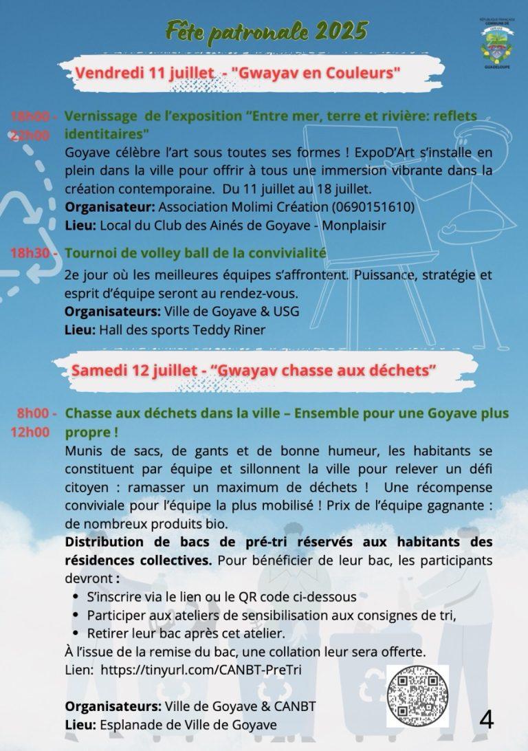 Fête Patronale de Goyave 2025 sur le thème “Vivons une Aventure Économique”, un mois d’animations autour de l’économie durable du 6 juillet au 7 août 2025 en Guadeloupe.