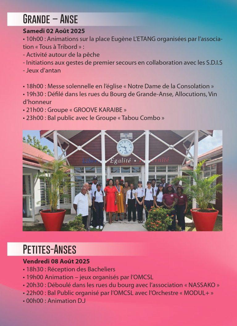 Fête communale de Terre-de-Bas du 2 au 10 août 2025, une semaine de célébrations dans un cadre naturel exceptionnel entre patrimoine, traditions et festivités insulaires.