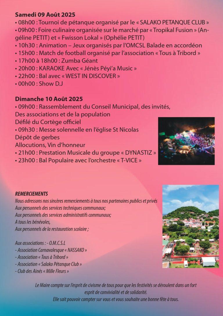 Fête communale de Terre-de-Bas du 2 au 10 août 2025, une semaine de célébrations dans un cadre naturel exceptionnel entre patrimoine, traditions et festivités insulaires.