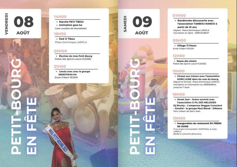 Fête patronale de Petit-Bourg du 7 au 16 août 2025 avec concerts live, bal public, animations pour enfants, jeux gonflables, spectacles, art, sport et feux d’artifice.