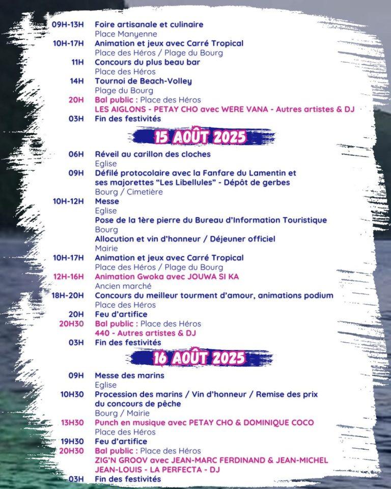 Fête patronale de Terre-de-Haut du 9 au 16 août 2025, célébrée sur l’eau avec des régates traditionnelles et des animations festives dans un cadre exceptionnel aux Saintes.