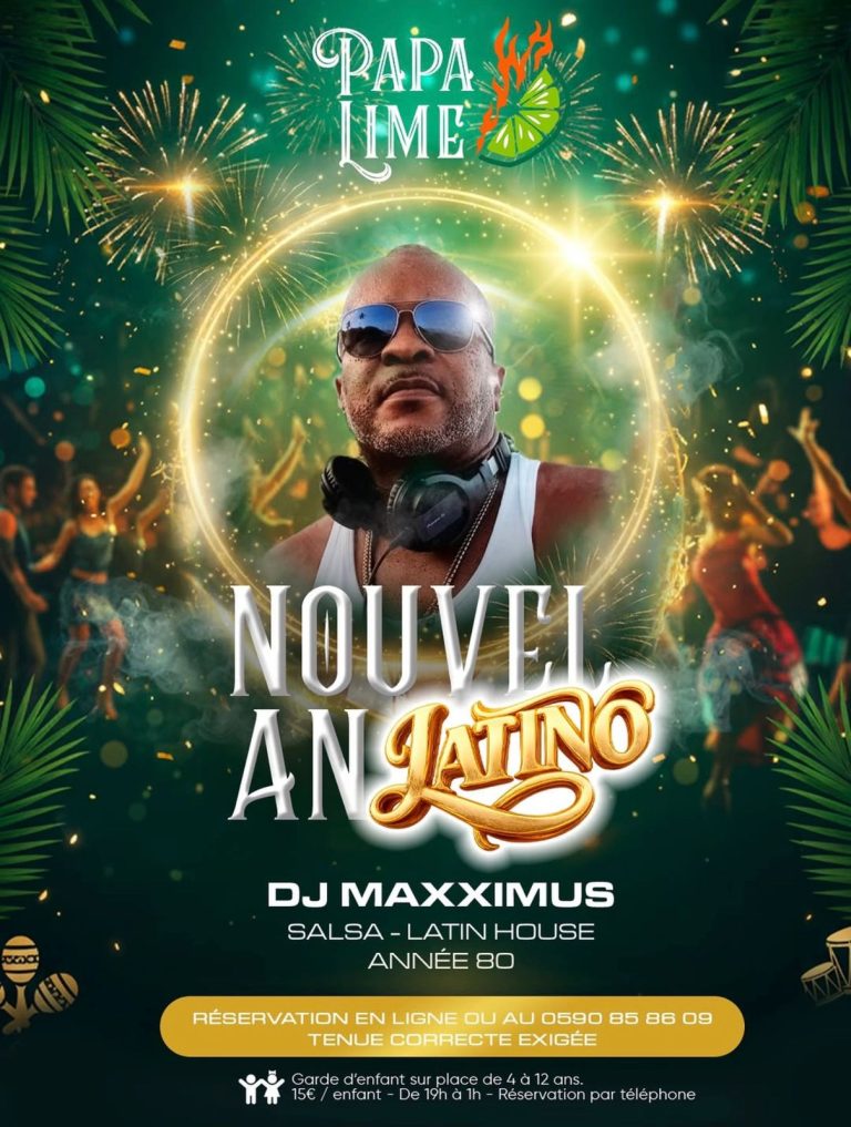 Soirée Nouvel An Latino au Papa Lime avec DJ Maxximus, ambiance salsa, latin house et années 80. Réveillon festif avec piste de danse, réservation en ligne ou par téléphone, tenue correcte exigée et garde d’enfants sur place.