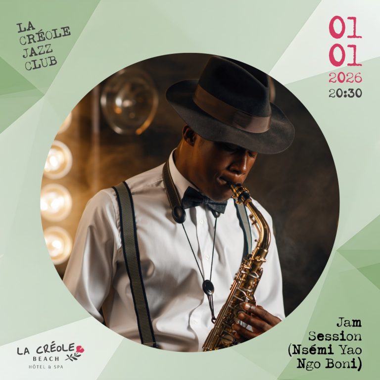 Concert et live Jam Session avec Nsèmi Yao et Ngo Boni le 1er janvier 2026 à 20h30 au La Créole Jazz Club, La Créole Beach Hôtel & Spa au Gosier. Soirée jazz et improvisations live en Guadeloupe.