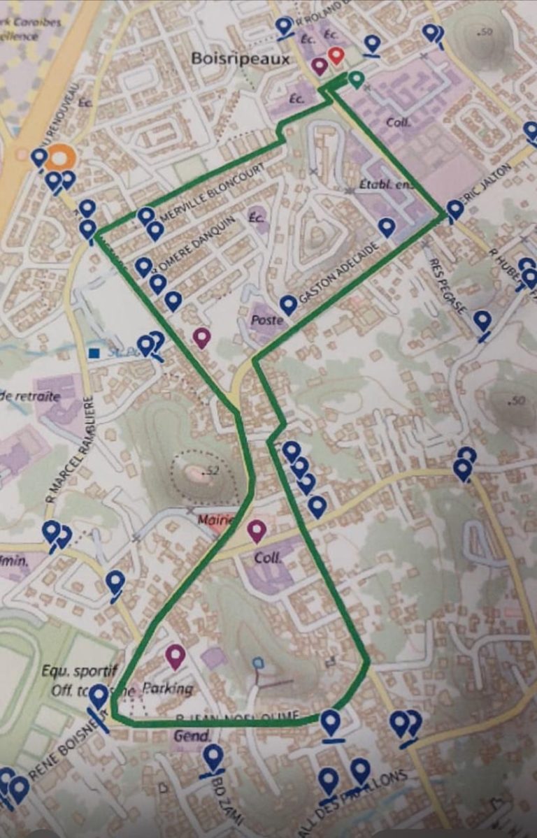 Parcours du carnaval des Abymes le 1er février 2026 pour le déboulé « Doubout pou on gran vidé », avec itinéraire détaillé à travers les rues de la commune et points clés du défilé carnavalesque.