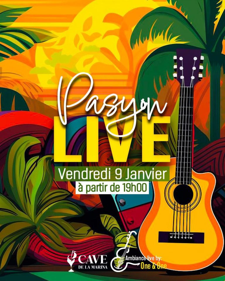 Soirée musicale « Pasyon Live » le vendredi 9 janvier à partir de 19h à la Cave de la Marina, ambiance live avec One & One, guitare et musique chaleureuse dans un cadre convivial.