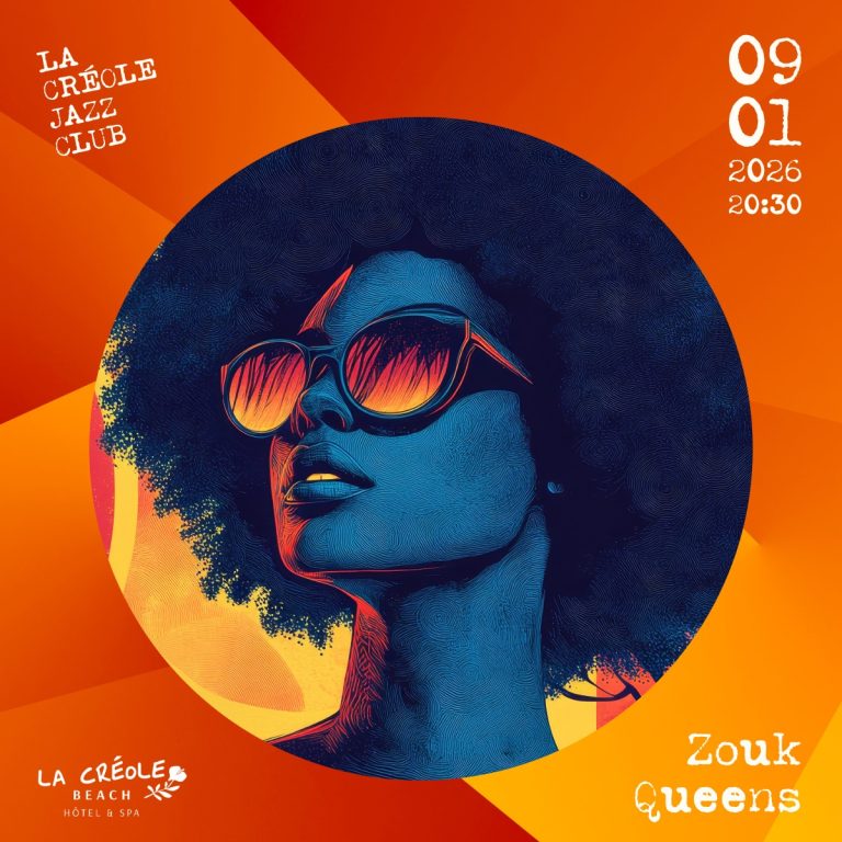 Concert Zouk Queens au La Créole Jazz Club à Le Gosier le 9 janvier 2026. Soirée live dédiée aux voix féminines du zouk dans une ambiance musicale élégante et chaleureuse en Guadeloupe.