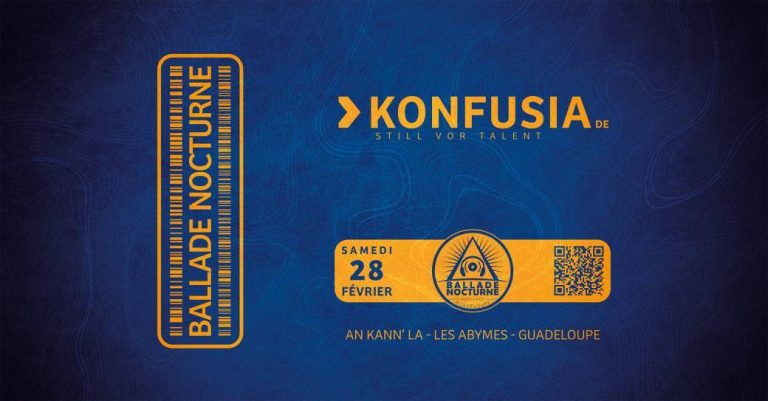 Balade nocturne Konfusia organisée le samedi 28 février 2026 à An Kann’La aux Abymes en Guadeloupe, expérience immersive de nuit mêlant exploration, mystère et ambiance artistique.