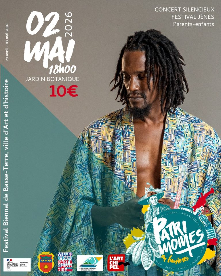 Concert silencieux Festival Jénès le 2 mai 2026 au Jardin Botanique de Basse-Terre à 18h avec expérience parents-enfants et écoute au casque, tarif 10 euros.