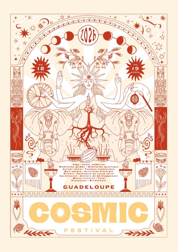 Cosmic Festival en Guadeloupe du 18 au 19 avril 2026 avec yoga, méditation, rituels, danse intuitive, breathwork et expériences spirituelles.