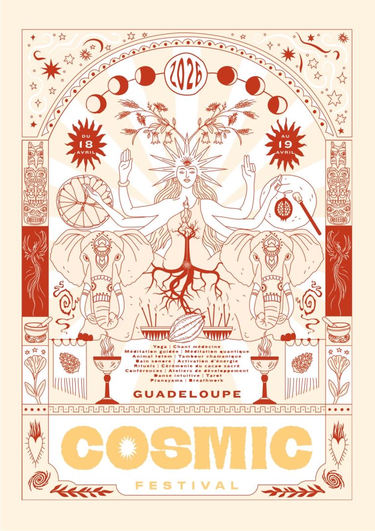 Cosmic Festival en Guadeloupe du 18 au 19 avril 2026 avec yoga, méditation, rituels, danse intuitive, breathwork et expériences spirituelles.