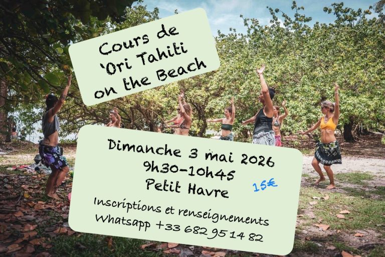 Cours de danse tahitienne le 3 mai 2026 à Petit Havre en Guadeloupe avec l’association Vaitiare, session en plein air de 9h30 à 10h45 ouverte à tous niveaux.