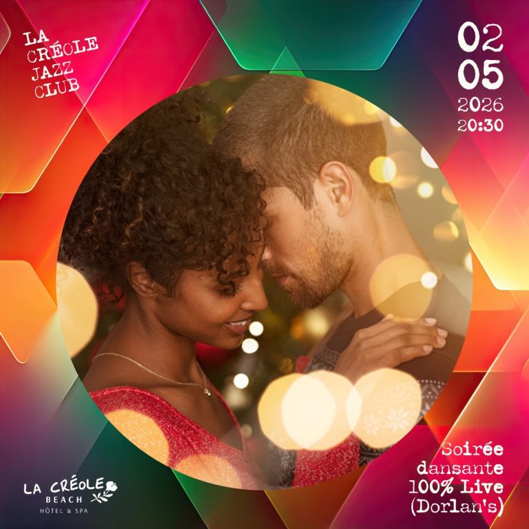 Soirée La Créole Jazz Club le 2 mai 2026 à 20h30 à La Créole Beach Hôtel & Spa au Gosier, événement dansant 100% live avec ambiance romantique et musicale.