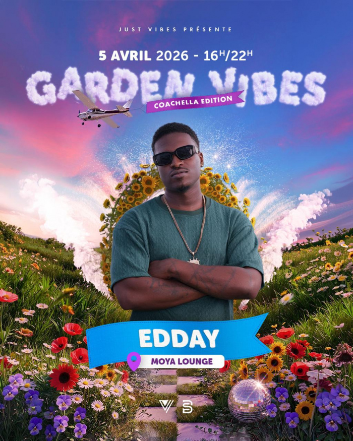 Événement Garden Vibes Coachella Edition le 5 avril 2026 au Moya Lounge au Gosier avec Edday en guest et ambiance festive de 16h à 22h.