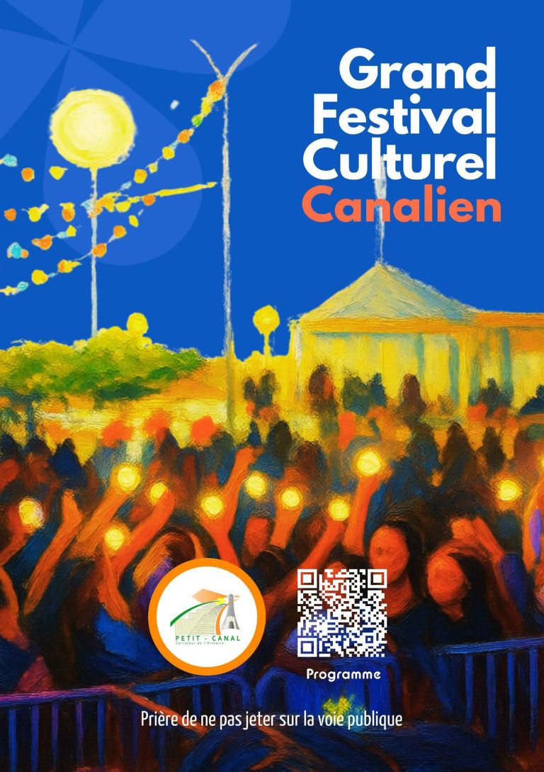 Grand Festival Culturel Canalian 2026 à Petit-Canal du 1er au 27 mai, événements culturels et festifs avec animations, spectacles et programmation accessible via QR code.