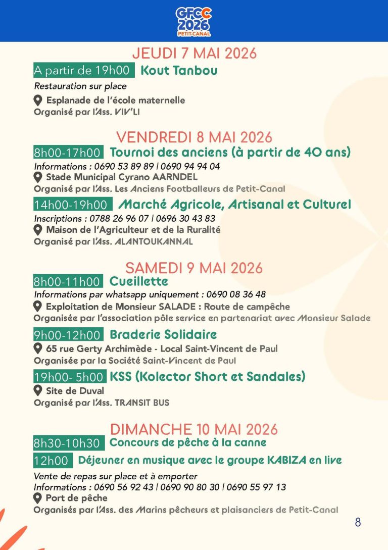 Grand Festival Culturel Canalian 2026 à Petit-Canal du 1er au 27 mai, événements culturels et festifs avec animations, spectacles et programmation accessible via QR code.