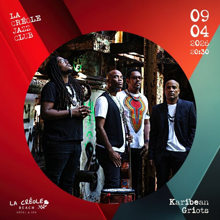 Concert Karibean Griots le 9 avril 2026 à La Créole Beach au Gosier à 20h30 dans le cadre du Créole Jazz Club avec musique live et ambiance jazz caribéenne.