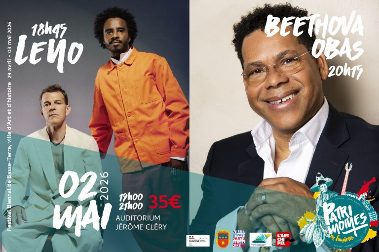 Concert Lemo et Beethova Obas le 2 mai 2026 à l’Auditorium Jérôme Cléry à Basse-Terre à 19h et 21h dans le cadre du Festival Patrimoines en Lumières, tarif 35 euros.