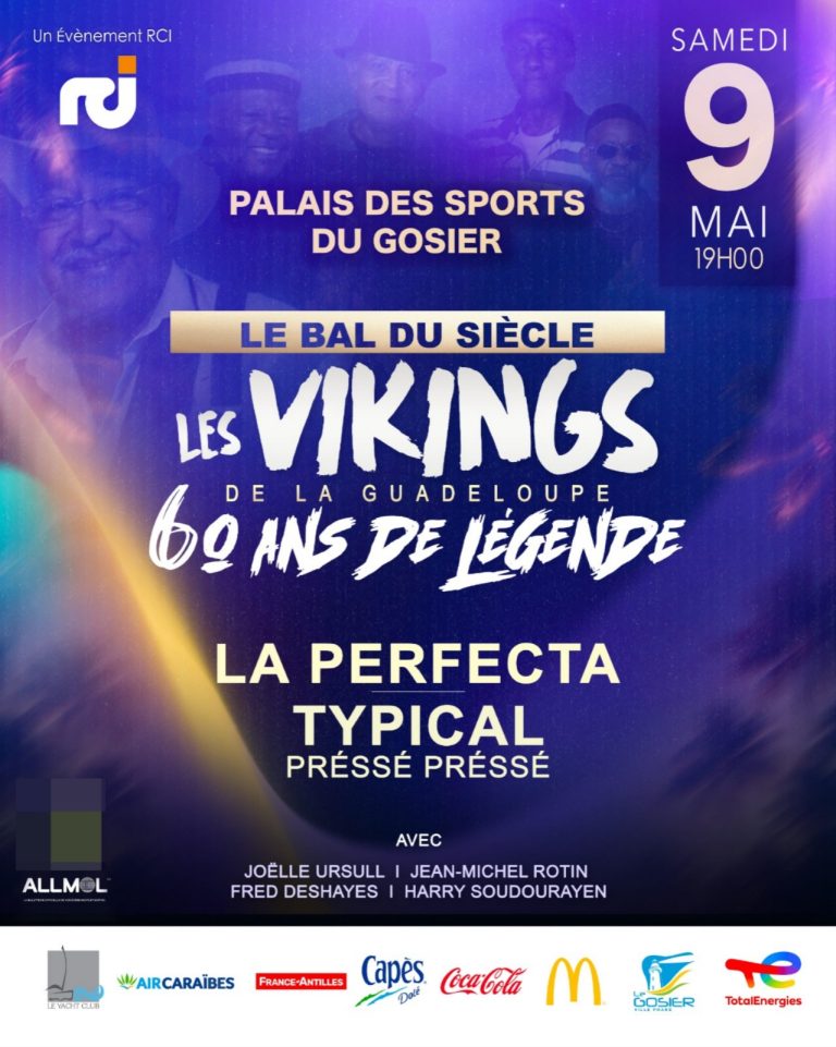 Concert Les Vikings de la Guadeloupe le 9 mai 2026 au Palais des Sports du Gosier à 19h avec La Perfecta et Typical pour célébrer 60 ans de légende.