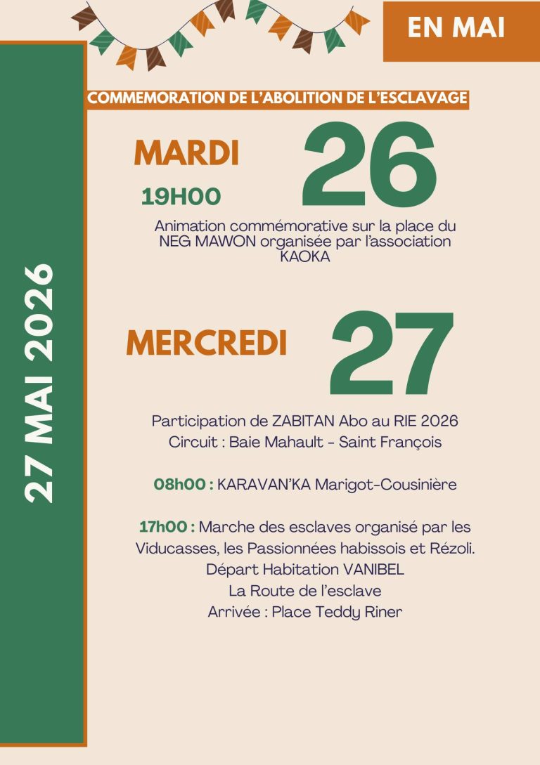 Mai Habissois 2026 du 1er au 30 mai à Vieux-Habitants en Guadeloupe, mois d’animations culturelles sportives et patrimoniales autour du café traditions mémoire et territoire.