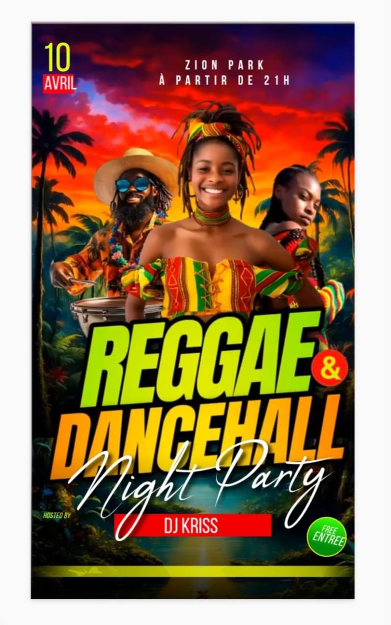 Soirée Reggae & Dancehall Night Party le 10 avril 2026 à Zion Park dès 21h avec DJ Kriss et entrée gratuite.