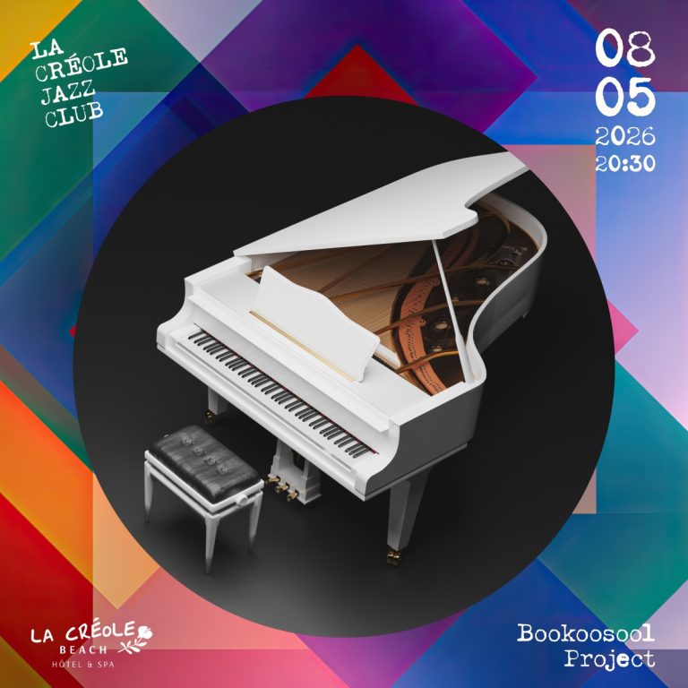 Concert Bookoosool Project le 8 mai 2026 à La Créole Beach Hôtel & Spa au Gosier, soirée jazz organisée par La Créole Jazz Club en Guadeloupe.