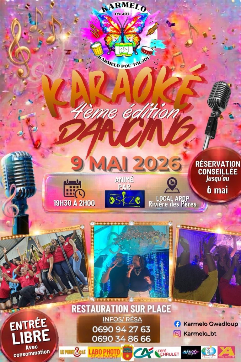 Soirée Karaoké Dancing 4ème édition le 9 mai 2026 à Rivière des Pères, animée par OsKzo, entrée libre avec restauration sur place en Guadeloupe.
