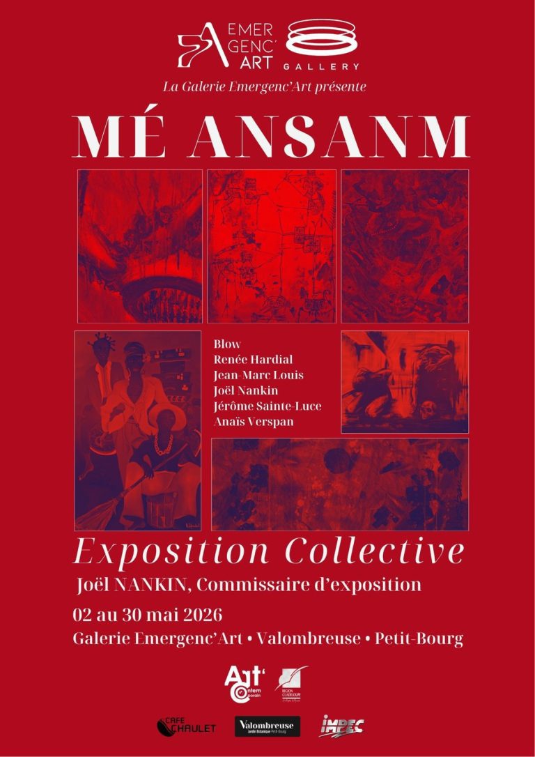 Exposition collective Mé Ansanm du 2 au 30 mai 2026 à la galerie Emergenc’Art à Valombreuse Petit-Bourg, avec plusieurs artistes contemporains en Guadeloupe.