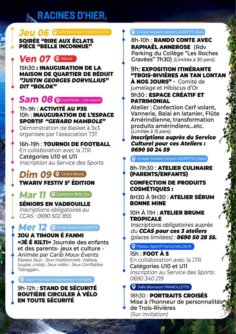 Fête Communale de Trois-Rivières en Guadeloupe, du 6 au 17 août 2026, sur le thème « Racines d’hier, horizons de demain ».
