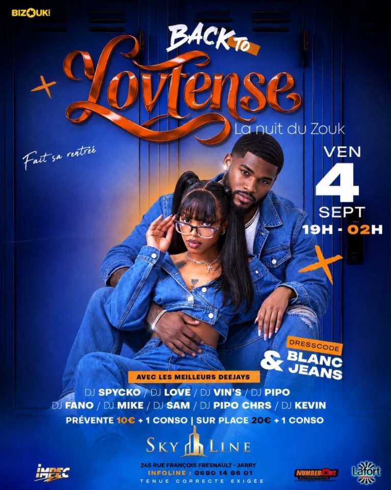 Back to Lovtens, soirée zouk le 4 septembre 2026 au Skyline à Jarry, Baie-Mahault en Guadeloupe, avec plusieurs DJs.