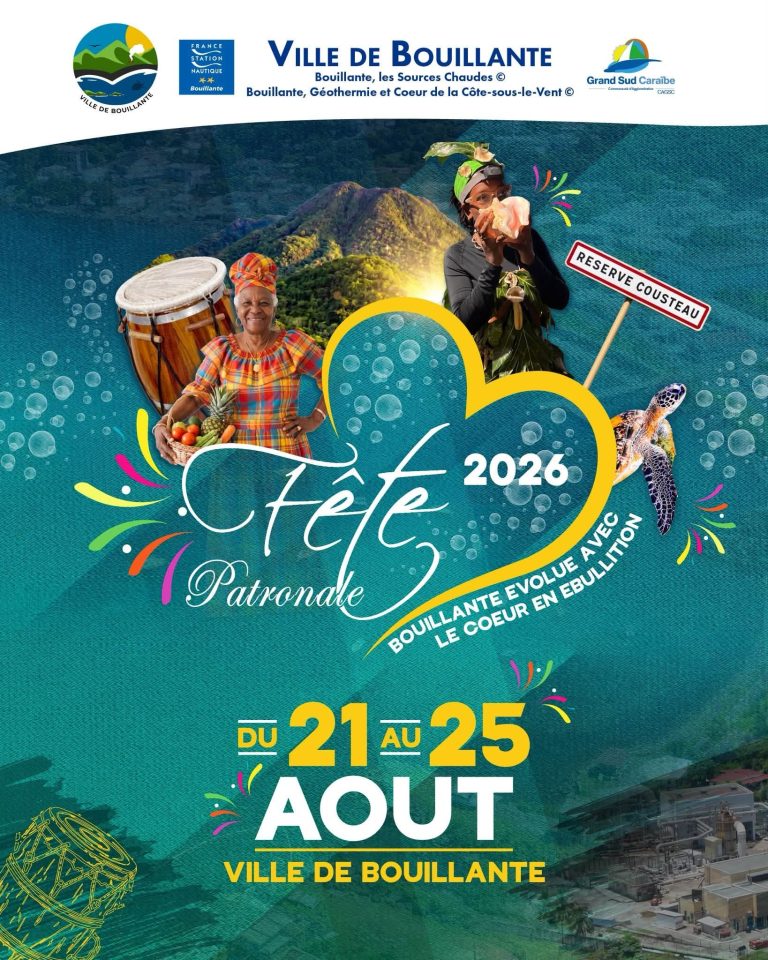 Fête patronale de Bouillante en Guadeloupe du 21 au 25 août 2026, cinq jours de festivités, animations et rendez-vous culturels.