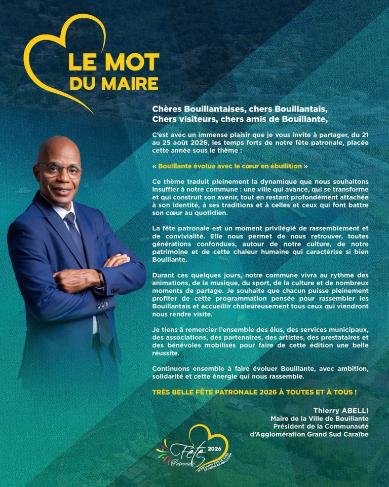 Fête patronale de Bouillante en Guadeloupe du 21 au 25 août 2026, cinq jours de festivités, animations et rendez-vous culturels.