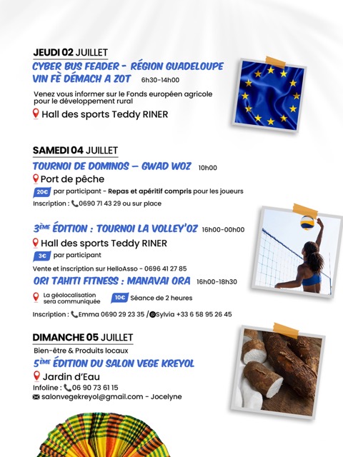 Fête Patronale de Goyave 2026 « Nanm é Ganm », du 2 juillet au 30 août 2026, célébrant les traditions, la culture, le sport et la transmission intergénérationnelle.