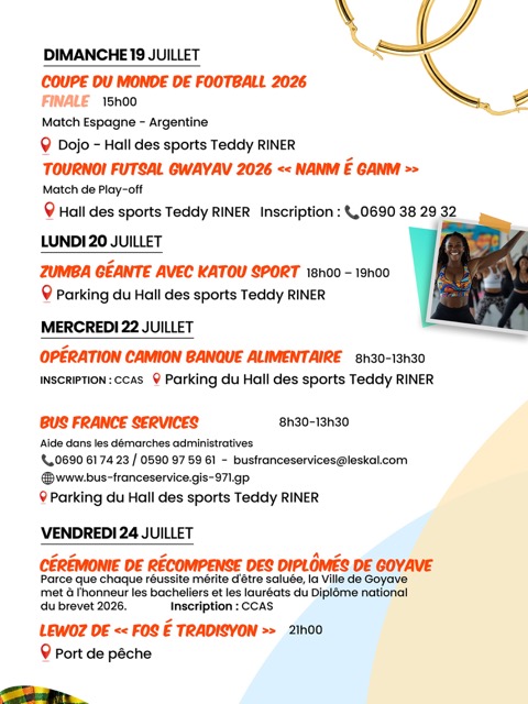 Fête Patronale de Goyave 2026 « Nanm é Ganm », du 2 juillet au 30 août 2026, célébrant les traditions, la culture, le sport et la transmission intergénérationnelle.