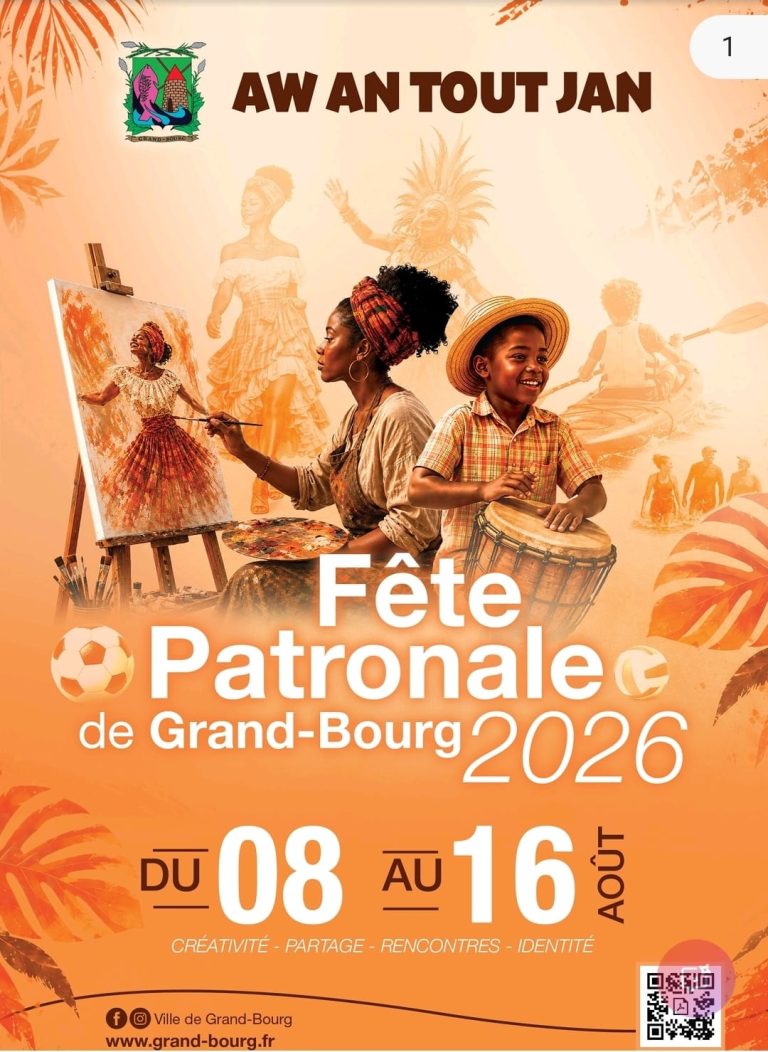 Fête patronale de Grand-Bourg en Guadeloupe du 8 au 16 août 2026, festivités autour de la créativité, du partage, des rencontres et de l’identité locale.