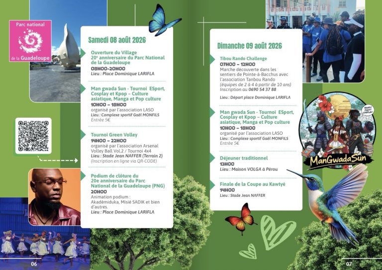 Fête Patronale de Petit-Bourg 2026, du 5 au 16 août 2026, mettant à l’honneur la biodiversité et le patrimoine naturel de la commune.