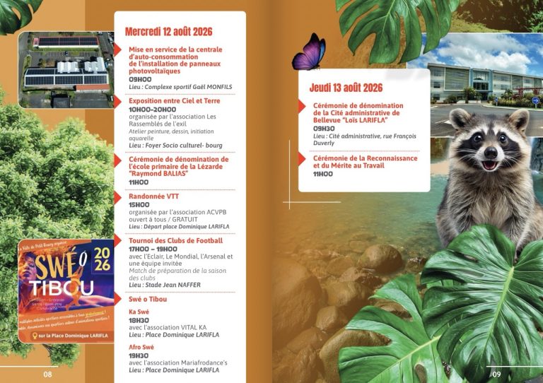 Fête Patronale de Petit-Bourg 2026, du 5 au 16 août 2026, mettant à l’honneur la biodiversité et le patrimoine naturel de la commune.