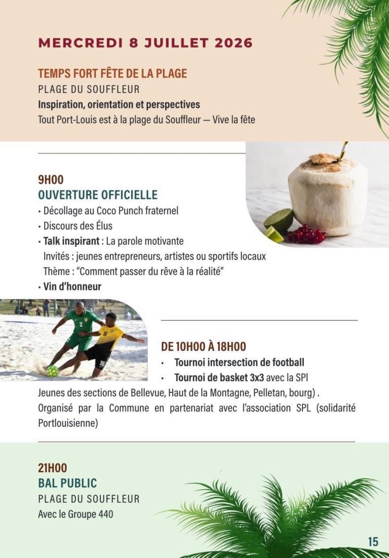 Fête Patronale de Port-Louis en Guadeloupe, du 26 juin au 8 juillet 2026, sur le thème « Jeunesse ambitieuse, rêve sans limite ».