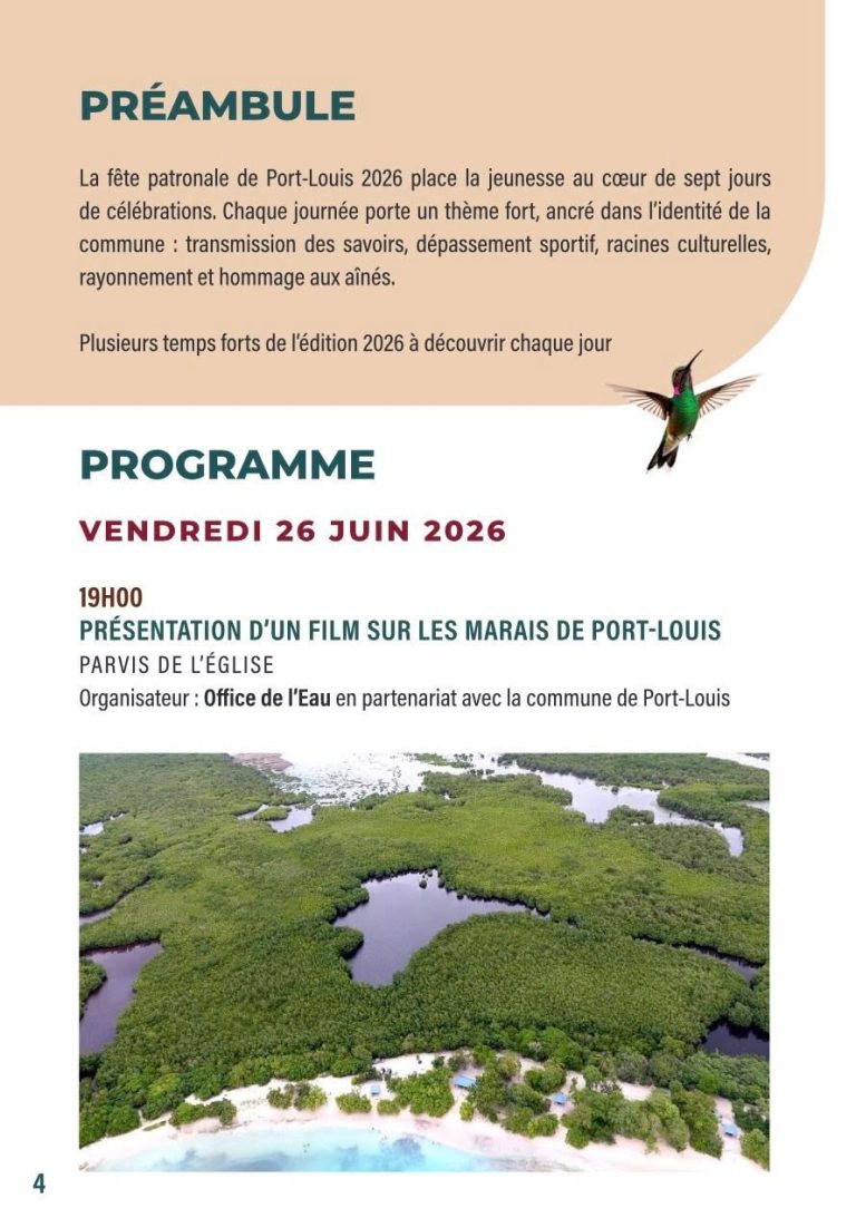Fête Patronale de Port-Louis en Guadeloupe, du 26 juin au 8 juillet 2026, sur le thème « Jeunesse ambitieuse, rêve sans limite ».